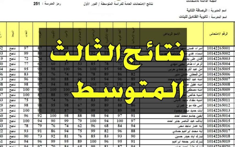 رابط نتائج الثالث متوسط الدور الأول في دولة العراق لعام 2024 من خلال موقع وزارة التعليم